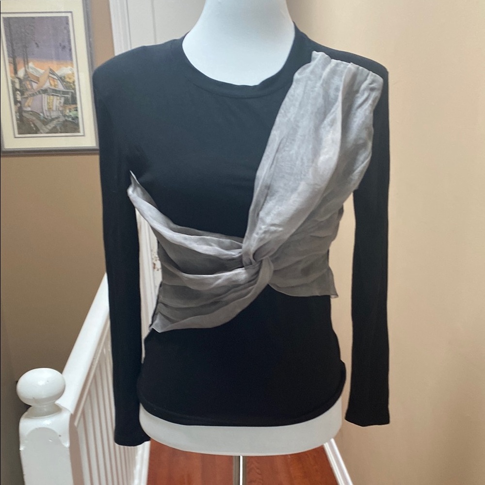 Black Long Sleeve T-shirt with Tie Front and shoulder pads